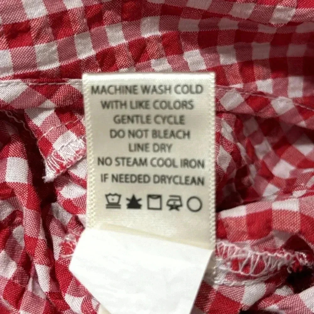 Max Studio Red and White Check Short Sleeve Wrap Shirt - Size L - Picture 9 of 9